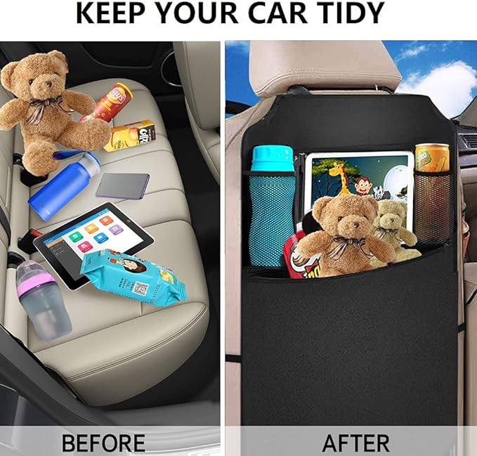 Premium Backseat Organizer for Kids 2 Pack, Heavy Duty Waterproof and Stain Resistant Kick Mats Back Seat Protector, Durable Backseat Car Organizer with Tablet Holder+Storage Pockets