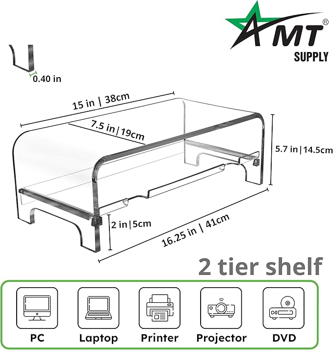 Mnixy AMT Premium Acrylic Clear Monitor Riser Laptop/PC/Multimedia Monitor Stand for Home Office (Large)