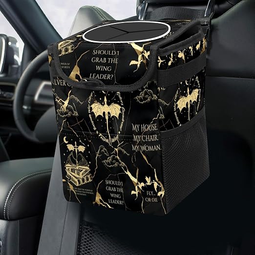 Fourth Wing Car Trash Can with Lid Collapsible Reusable Waterproof Car Garage Bag,Automotive Garbage Can,Car Accessories Interior Car Organizer