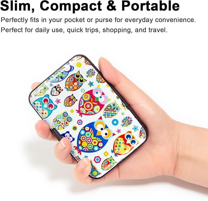 Credit Card Holder for Women Men RFID Blocking Wallet Small Business Metal Slim Mini Aluminum Hard Case (Cute Cartoon Owls)