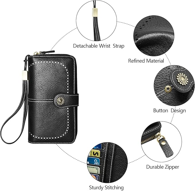 TFKGS Wallet for Women RFID Blocking Leather Large Capacity Card Holder Ladies Phone Clutch Travel Long Purse Wristlet | RFID Blocking, Leather, Large Capacity, Ladies, Travel