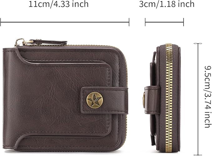 Wallet Men Leather Bifold Wallets For - Flap ID Window Zip Coin Pocket Mensr Wallets - Big Capacity Credit Card Travel Wallet