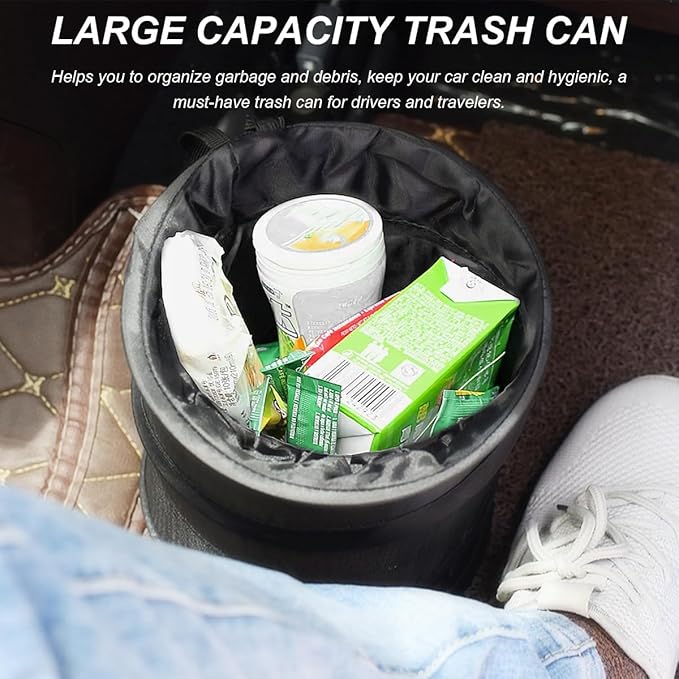 2 PCS Car Trash Can, Waterproof Portable Collapsible Pop-up Garbage Bin with Elastic Band, Automotive Mini Portable Hanging Rubbish Bin Trash Bag for Camping Traveling