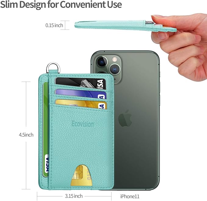 EcoVision Slim Minimalist Front Pocket Wallet, RFID Blocking Credit Card Holder Wallet with Detachable D-Shackle for Men Women