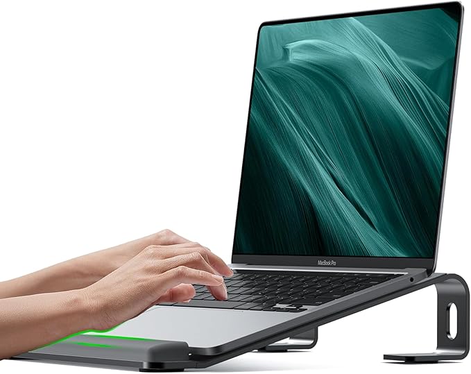 Aluminum Laptop Stand, Notebook Stand with Wrist Rest, Ergonomic Detachable Laptop Mount, Computer Stand Compatible with 10-17'' All Laptops Such as MacBook Air Pro/HP/Dell/Lenovo, Black