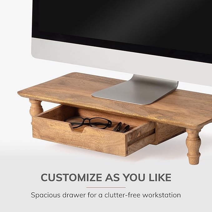Anji Mountain Monitor Stand - Desktop Organizer & Laptop Riser, Ergonomic Monitor Riser, Space-Saving Monitor Stand for Desk, Durable Construction, Easy Assembly, Ideal for Home & Office,Mango