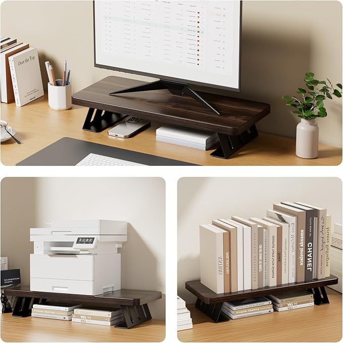 Monitor Stand - 24 Inch Wood Monitor Stand Riser, 220 Pounds Load Capacity Desk Monitor Riser for Laptop/PC/Printer, Desktop Stands Organizer for Home Office