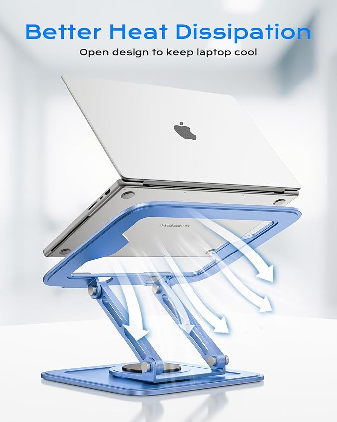 LOXP Adjustable Laptop Stand, Computer Stand with 360 Rotating Base, Ergonomic Laptop Riser Mount for Desk Foldable Protable Computer Desk Fits with MacBook Pro Air (10-16") - Blue