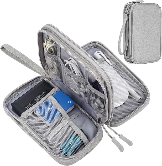 CAAORDKSO Electronic Organizer Travel Cable Accessories Case, Organizer Bag, Accessories Pouch for USB, Cord, Charger, Phone, Power Bank, Earphone (Light Grey, Medium)