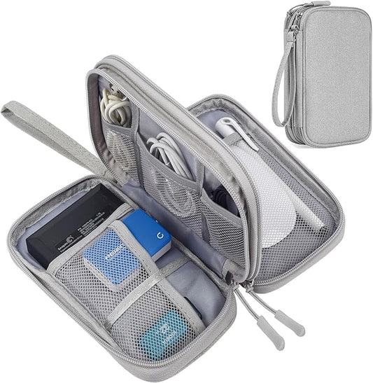 CAAORDKSO Electronic Organizer Travel Cable Accessories Case, Organizer Bag, Accessories Pouch for USB, Cord, Charger, Phone, Power Bank, Earphone (Light Grey, Medium)