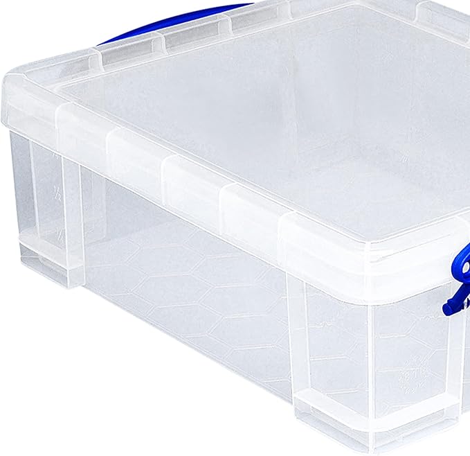 Really Useful Box 4 Pack Storage Bins, Clear Plastic Stackable Organizing Totes, 8.1 Liter
