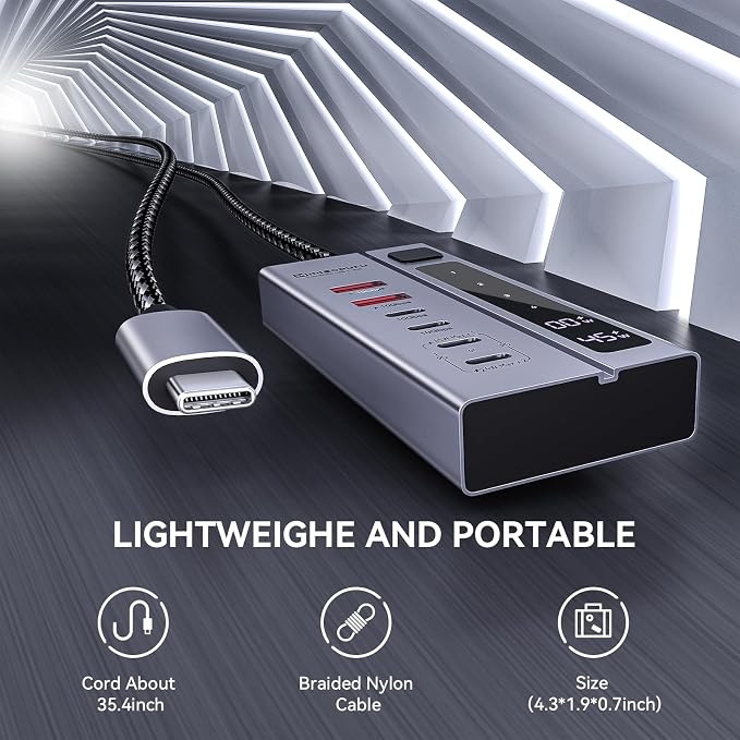 Minisopuru 6 IN1 Powered USB C Hub – Support Max 45W Charging, 10Gbps Data Transfer, USB C Hub with 72W Power Adapter, Compatible with Meta Quest Pro, Steam, iPad Pro, iPhone, Watch (Not for Monitor)