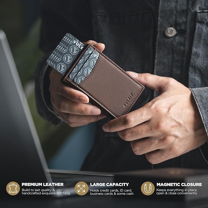 VULKIT Men's Slim Wallets Pop Up Card Holder RFID Blocking Metal Wallet Minimalist Design Holds Up to 11 Cards
