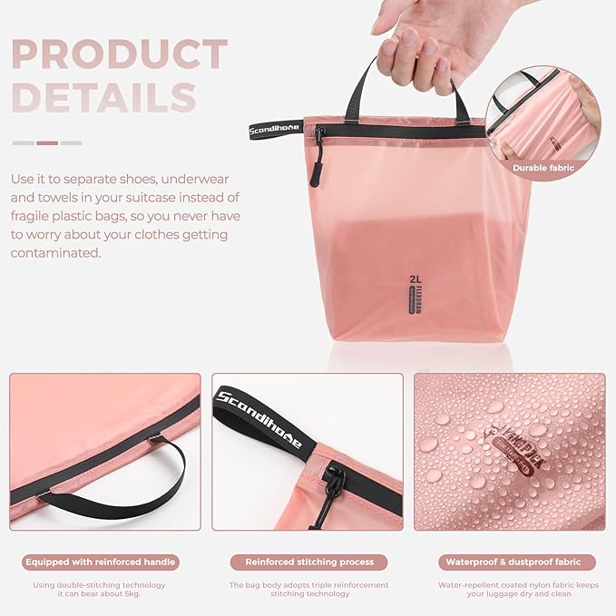 Travel Laundry Bag Ultralight Waterproof Washable Wet Dry Bag for Gym, Swimming, Yoga, and Workout Perfect for Dirty Clothes, Bathing Suits, Travel Accessories (3 Pack) (Pink)