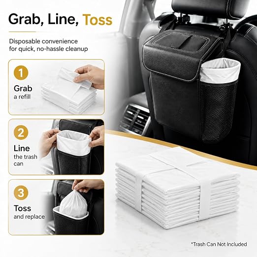 Disposable Car Trash Can Bags, Liner Refills (1-Pack, 100 Bags Total) - for HOTOR Car Garbage Can(Trash Can Not Included) White