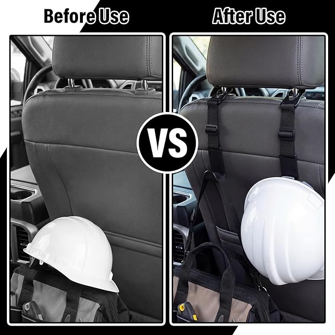 Unittype 4 Pcs Hard Hat Hook for Truck Adjustable Hard Hat Holder Hardhat Holder for Truck Seat Back Organizer 55 lb Load Heavy Duty Hardhat Hanger Storage Car Vehicle Headrest Bag Gear(Black)