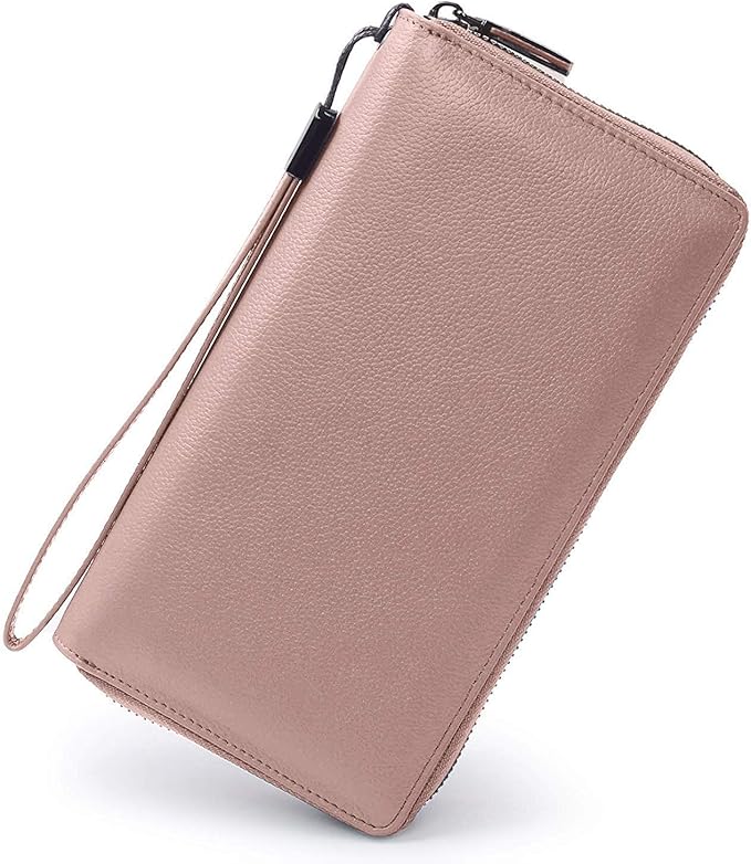 Bveyzi Women RFID Blocking Wallet Leather Zip Around Phone Clutch Large Capacity Ladies Travel Purse Wristlet | RFID Blocking, Zip Around, Large Capacity