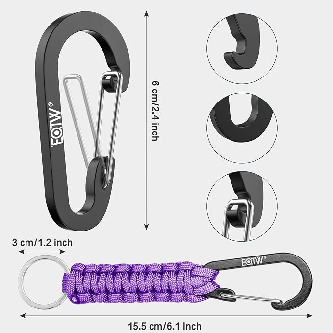 EOTW Carabiner Keychain,Paracord Keychain Small Aluminum Clip D Ring for Camping, Hiking, Fishing, Or As A Key Organizer