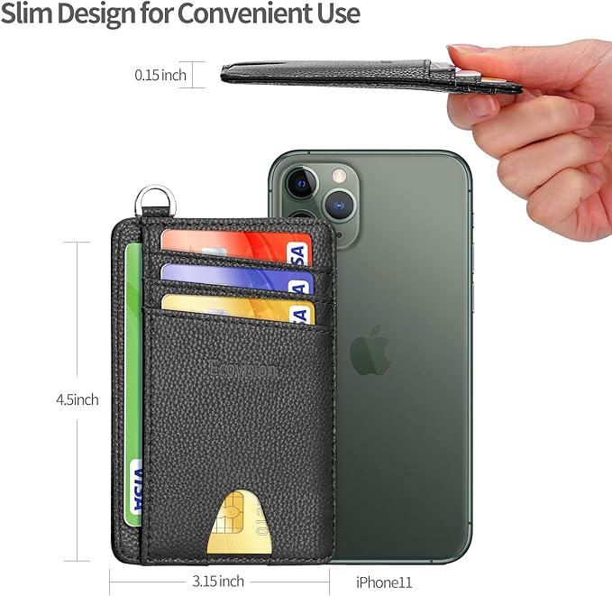 EcoVision Slim Minimalist Front Pocket Wallet, RFID Blocking Credit Card Holder Wallet with Detachable D-Shackle for Men Women