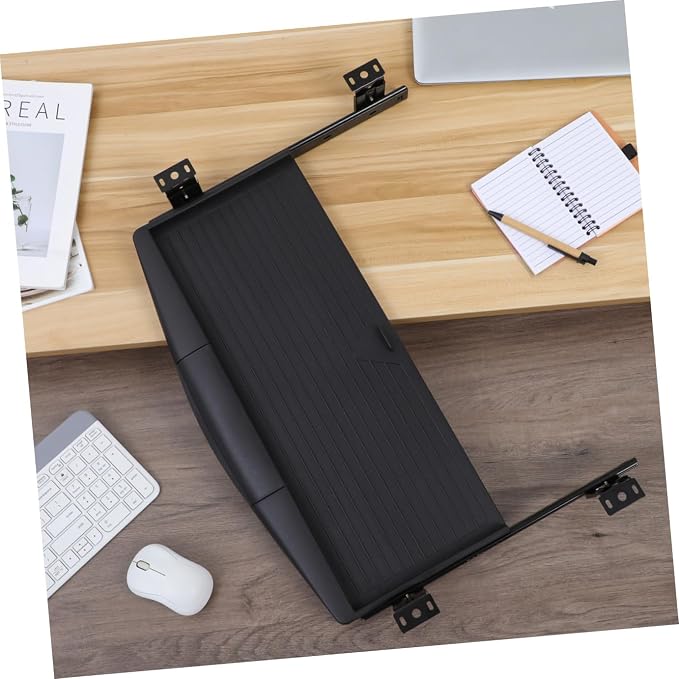 jojofuny Keyboard Tray Clamp On Keyboard Tray Under Desk Under Desk Pull Out Platform with Pencil Drawer Out Computer Drawer for Typing（Black）