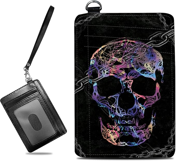 Small Travel Wallets, Shackle Skull Slim Minimalist Front Pocket Wallet with Wristlet, RFID Blocking PU Leather Credit Card Holder with ID Window Change Purse for Men Women