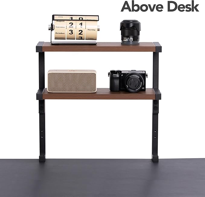 Clamp on Desk Shelf 2-Tier Shelving Unit Table Organizer Above or Under Desk, Storage Tray Desk Workspace Organizers Desktop Storage Table Extender for Office Home (15.7 * 5.9 inch)