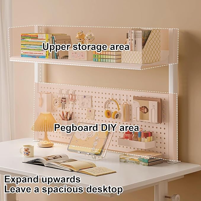 Gtzly Desk Pegboard, Clamp On Desk Organizer Shelf, Desk Extender Side Table Clamp-on Above Desktop Storage ShelfSmall Desk Extension Shelving Unit(Size:60 * 20 * 66cm/23.6 * 7.8 * 26in)
