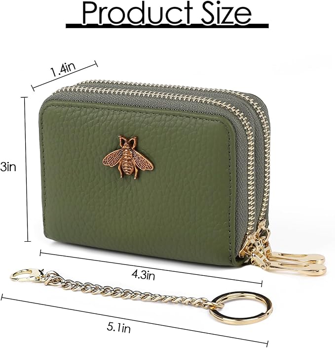 imeetu RFID Credit Card Holder, Small Leather Zipper Card Case Wallet for Women