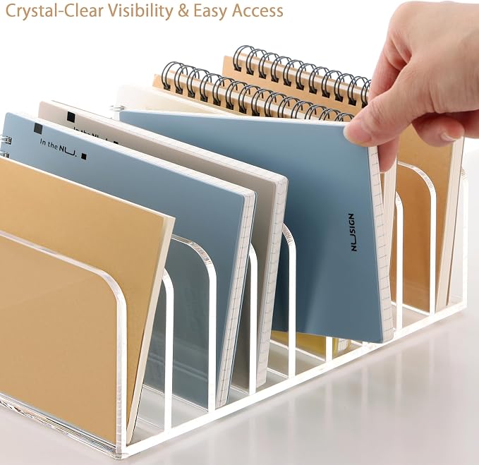 SANRUI Mail Organizer, Clear Acrylic Desk Organizer,Letter Holder for Desk ,9-Compartment Small File Holders Paper Organizer Mail Sorter for Office,Home, School