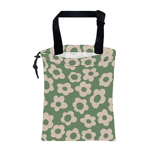 Car Garbage Bag Vintage Green Groovy Flowers Drawstring Car Trash Bag Hanging for Back Seat with Adjustable Buckle Canvas Vehicle Trash Can Easy-to-Install