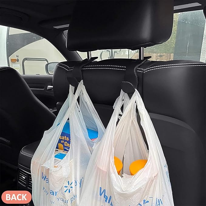 Car Purse Hook, Back Seat Headrest Genuine Leather Hangers Durable Vehicle Organizer Accessory for Hanging Grocery Bags, 2 Pack, Beige