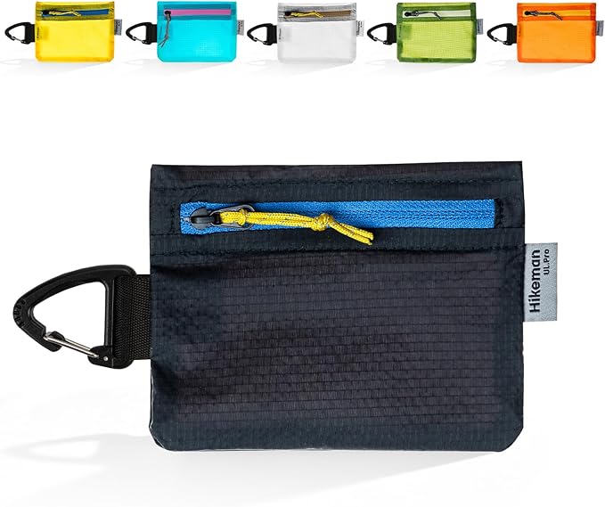 HIKEMAN small zipper pouch with clip ultralight wallet hiking waterproof for credit card and money Card Size Pouch for Hiking, Backpacking, Travel & Purse (Black)