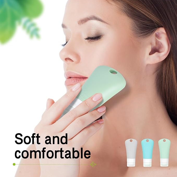 travel bottle set for dispensing toiletries (with label), leak-proof silicone (BPA-free) squeezable refillable liquid travel accessories for cosmetics, shampoo and lotion soap (3PCS) (2 oz)