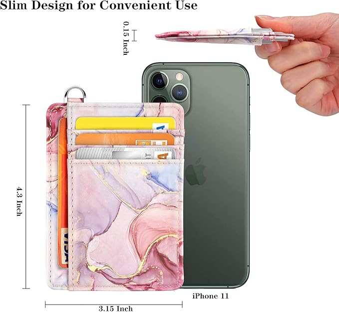 Coco Rossi Slim Front Pocket Wallet RFID ID Card Holder Cute Small Wallet with Keychian for Women,Waterolor Pink