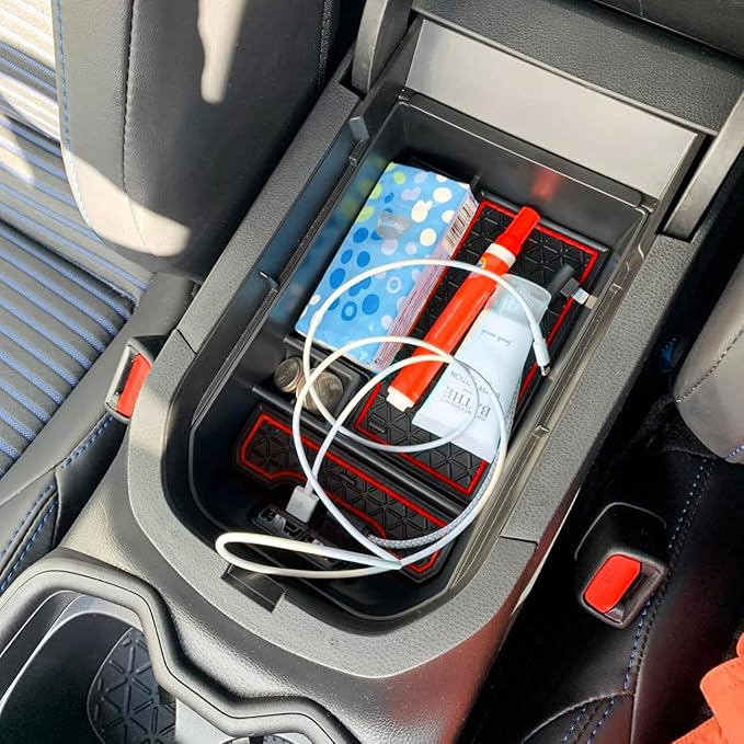 TACORBO Center Console Organizer Compatible with Toyota RAV4 2019 2021 2020 2022 2023 2024 2025 and 2021-2024 2025 RAV4 Prime Accessories, Armrest Secondary Storage Box Insert Tray, Red Trim