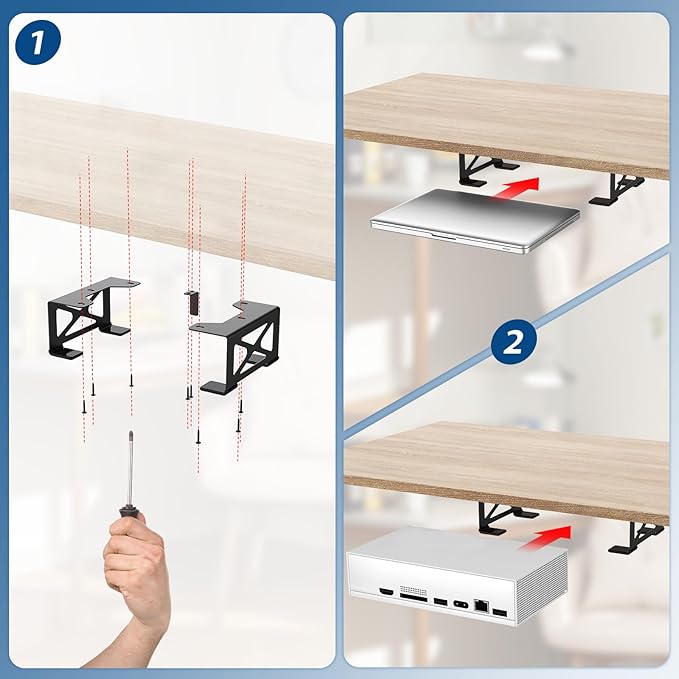 woiron Under Desk Laptop Mount, Metal Under Desk Shelf Holder Compatible for MacBook,Mini PC,Xbox Series S,Xbox One S/X, Under Laptop Storage Mount