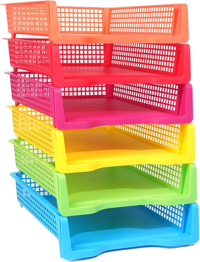 ZZYFGH 6 Pack Turn in Trays Classroom, Colorful Turn in Trays for Teachers, Plastic Classroom Paper Organizers, Stackable Tray for Classroom, Library, Drawers, Office Desk (13.4 * 9.5 * 2.7in)