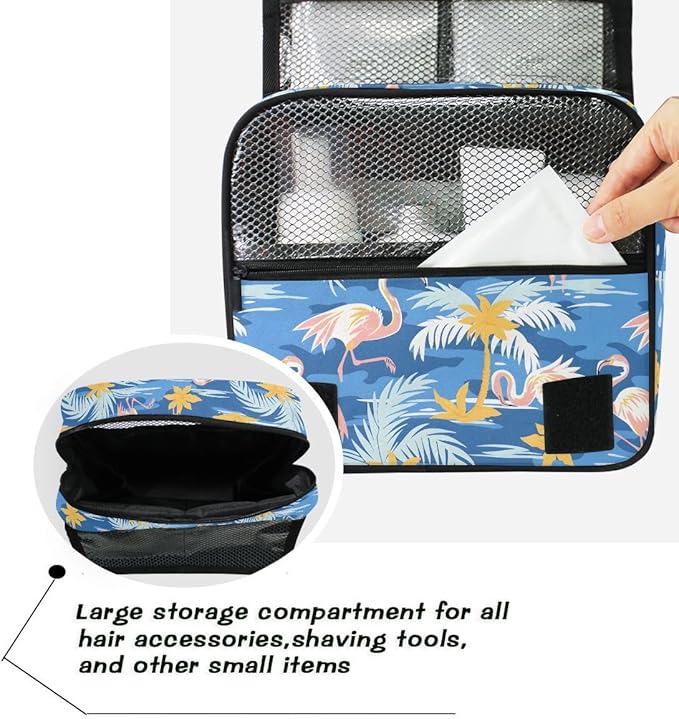 Hanging Travel Toiletry Bag Flamingos Palm Trees Kit Makeup Case Cosmetics Organizer for Men Women