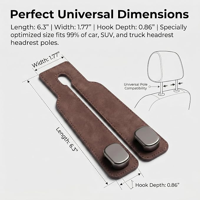 Car Headrest Hooks 2-Pack - Heavy-Duty Car Organizer Hooks for Purses and Grocery Bags,Premium Suede Seat Back Double Hooks,360° Flexible Hooks for Daily Commute and Road Trips (Suede Black)