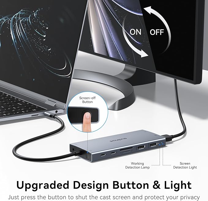 USB C Docking Station Dual Monitor Laptop Docking Station, 15 in 1 Docking Station 3 Monitors with 2 HDMI 4K, DP 8K, 100W PD, 6 USB A/C Ports, Button, USB C Hub Multiport Adapter for Windows Laptops