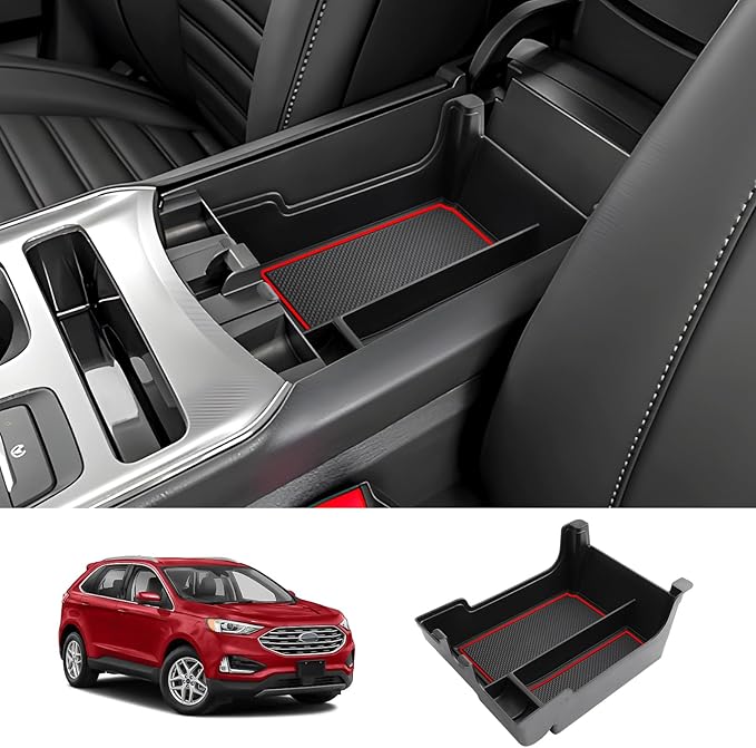 LUWU 2024 Ford Edge Center Console Organizer Tray - SE/SEL/ST-Line/Titanium/ST Console Organizer Armrest Storage Box Armrest Tray Accessories (Red)