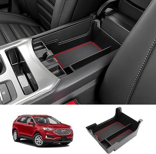 LUWU 2024 Ford Edge Center Console Organizer Tray - SE/SEL/ST-Line/Titanium/ST Console Organizer Armrest Storage Box Armrest Tray Accessories (Red)