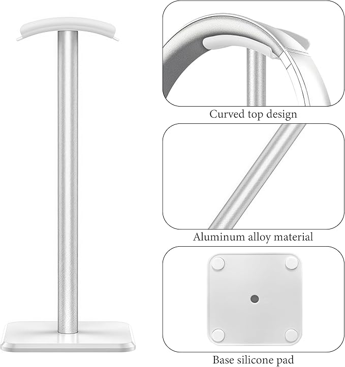 Musiin Headphone Stand ??Aluminum Alloy Stable Headset Holder with Non-Slip Base, Universal Display Stand for Studio, Office, and Home (White)