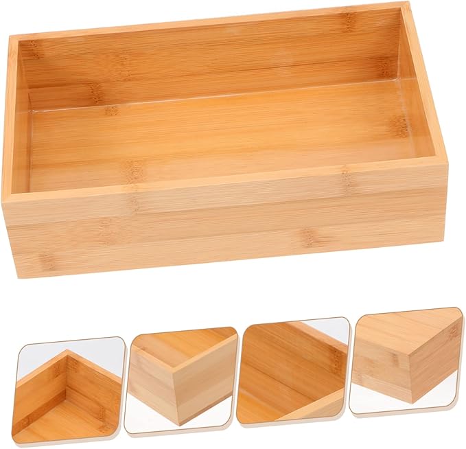 Healifty Natural Desktop Storage Box Organizer for Home Office Wood Container for Desktop Finishing and Item Arrangement Khaki Compact Storage Crate