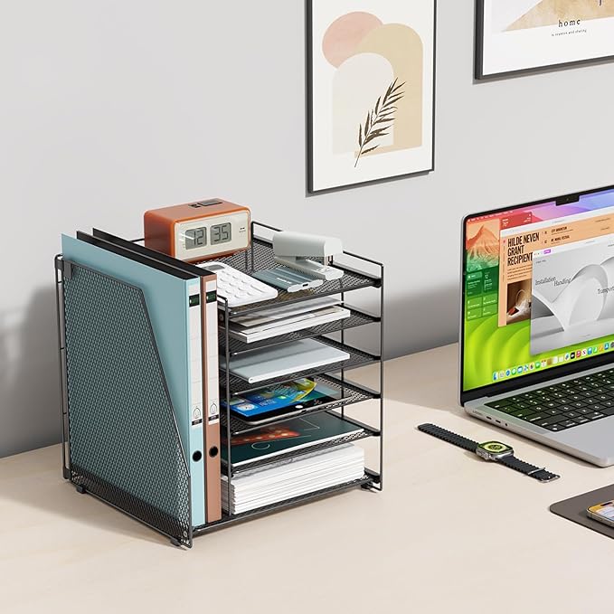 gianotter Monitor Stand with Storage + 6-Tier Paper Organizer (Black)