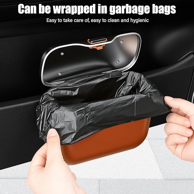 UYYE Car Trash Can, Car Garbage Bin with Lid & Handle - Leak-Proof Mini Trash Can for Car, Truck, SUV - Essential Car Accessories for Organization (Orange)