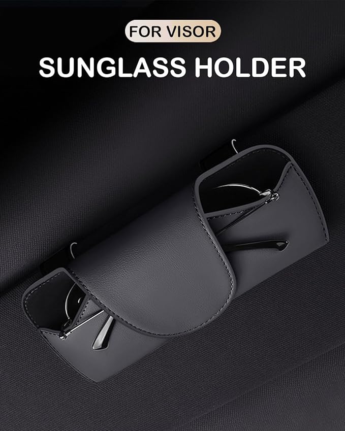 Magnetic Sunglass Holder for Car Visor Clip, Visor Accessories Eyeglasses Holder, Leather Glasses Storage Case