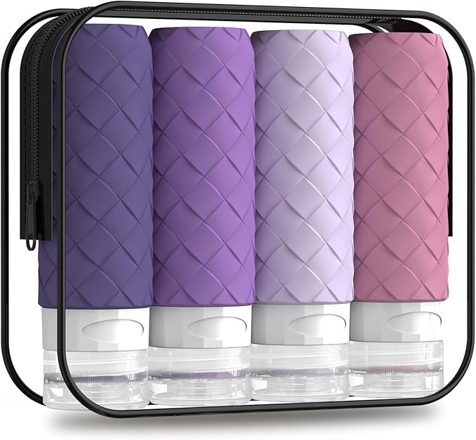 Silevoler Travel Bottles for Toiletries, TSA Approved Silicone Travel Size Containers for Toiletries, BPA Free Leak Proof Refillable Essentials Accessories, Shampoo and Conditioner Bottles (Purple)