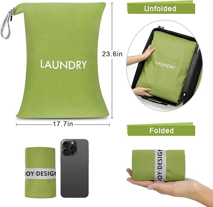 WiseBoy 2 Pack Laundry Bags, Travel Laundry Bag for Dirty Clothes, Washable Nylon Wet Dry Bag, Swimming Yoga Bathing Suit Workout Wet Dry Bags