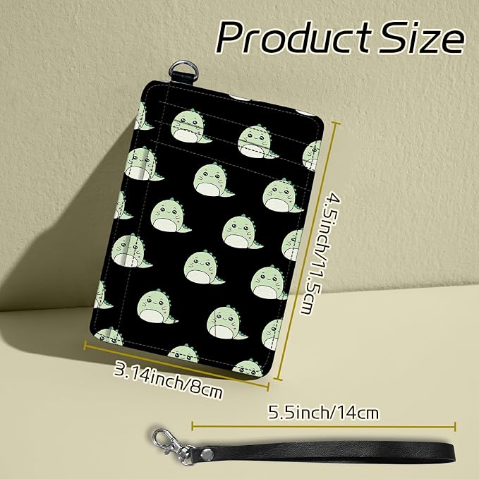 Small Travel Wallets, Cute Dinosaurs Slim Minimalist Front Pocket Wallet with Wristlet, RFID Blocking PU Leather Credit Card Holder with ID Window Change Purse for Men Women